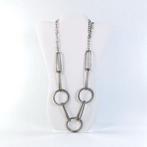 Silver Long Chain Link Mesh Chunky Necklace